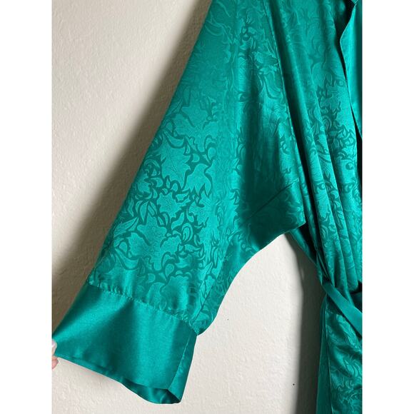 VTG Victoria Secret Gold Label Robe Women's Emerald Green L Floral Satin Fairy - Picture 7 of 16